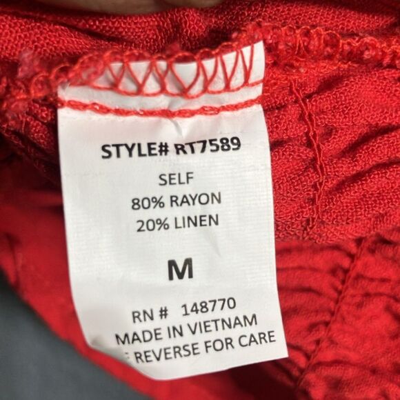 Sienna Sky Vibrant Red linen Blend bow detail Crop top #736 - Picture 4 of 6